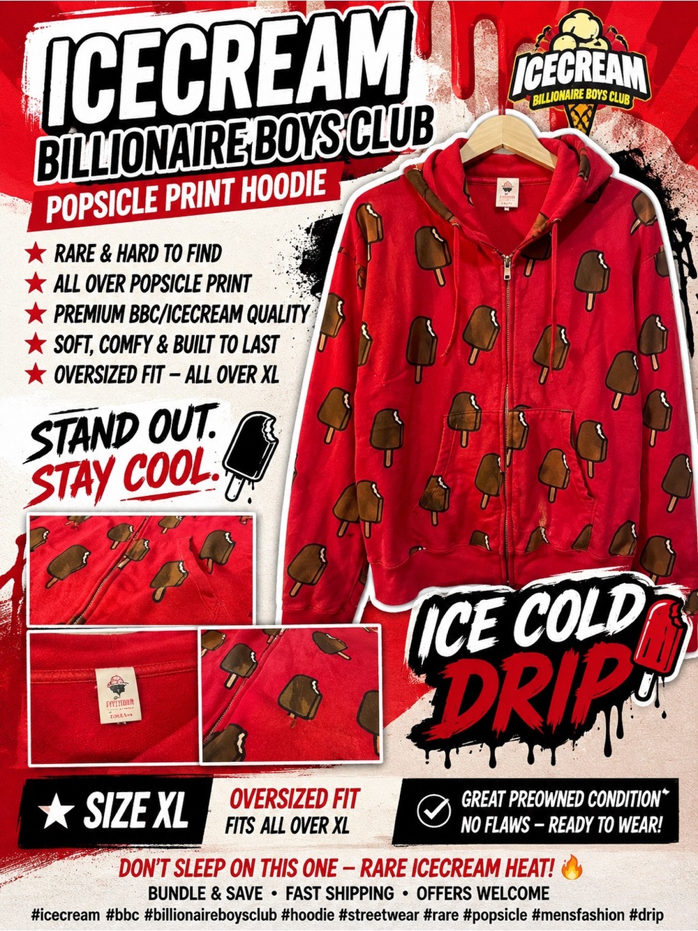 ICECREAM by Billionaire Boys Club Popsicle All-Over Print Zip Hoodie 🍦